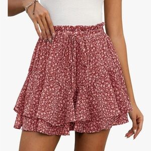 LOMMOJ RED OFF-WHITE FLORAL FLOWY WESTERN BOHO SKIRT SKORT SHORTS SZ SMALL NWT
